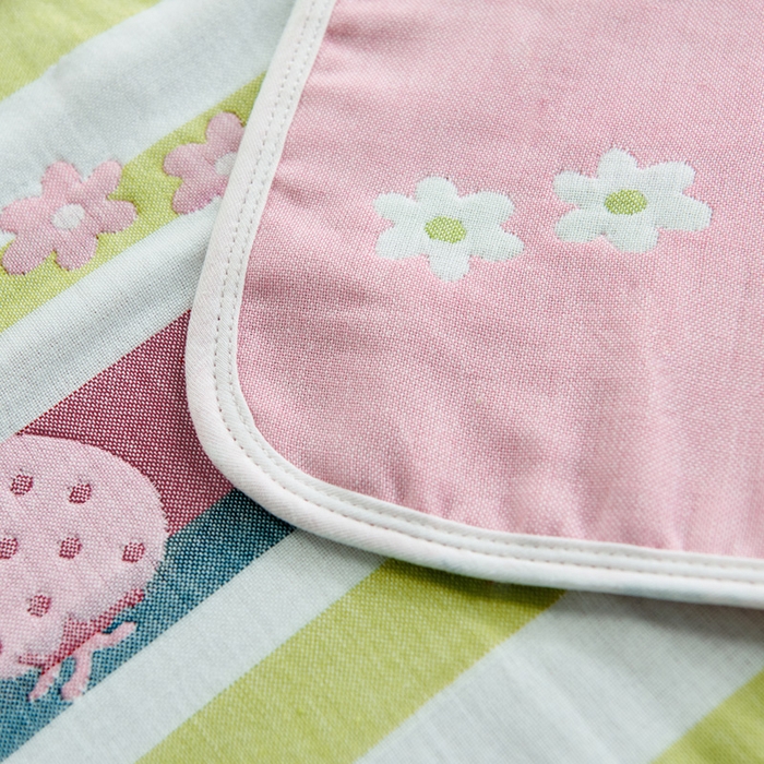 91家纺网 家纺一手货源 找家纺 朴尔2024新款六层纱布全棉循环小花型枕巾50*80cm一对 甜甜草莓粉枕巾