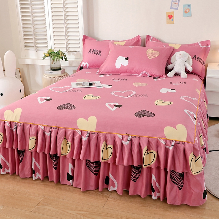 91家纺网 家纺一手货源 找家纺 艾橙 2024新款140克植物羊绒双边单床裙 元气心情