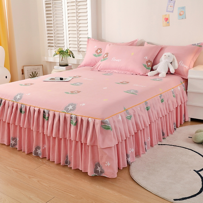 91家纺网 家纺一手货源 找家纺 艾橙 2024新款140克植物羊绒双边单床裙 恋爱笔记