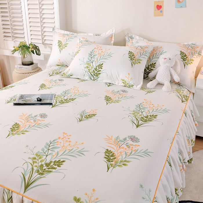 91家纺网 家纺一手货源 找家纺 艾橙 2024新款140克植物羊绒双边单床裙 斐叶花影