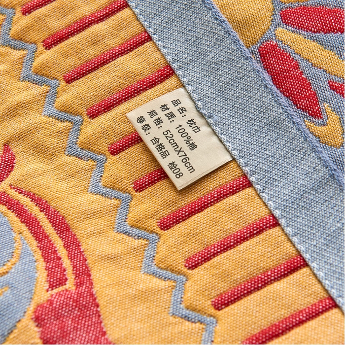 91家纺网 家纺一手货源 找家纺 朴尔毛巾被 2024年民族风彩棉系列四层纱布枕巾 花团锦簇-红52*78cm/一对