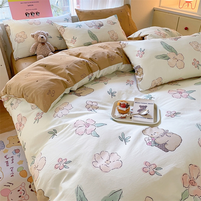 91家纺网 家纺一手货源 找家纺 798家纺 2025新款全棉13070印花四件套 花朵熊