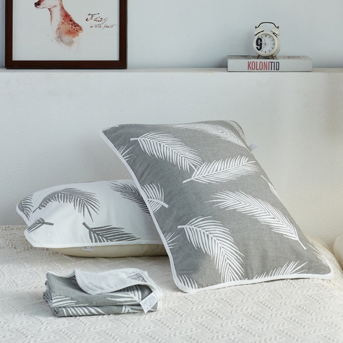 91家纺网 家纺一手货源 找家纺 朴尔2024新款六层纱布全棉循环小花型枕巾50*80cm一对 羽魅深灰枕巾