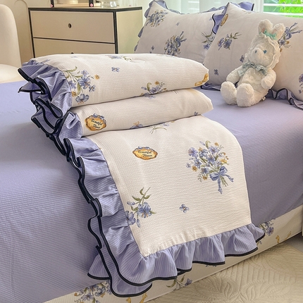 91家纺网 家纺一手货源 找家纺 （总）韩约 2024新款1有氧提花时尚花边款泡泡夏被棉四件套