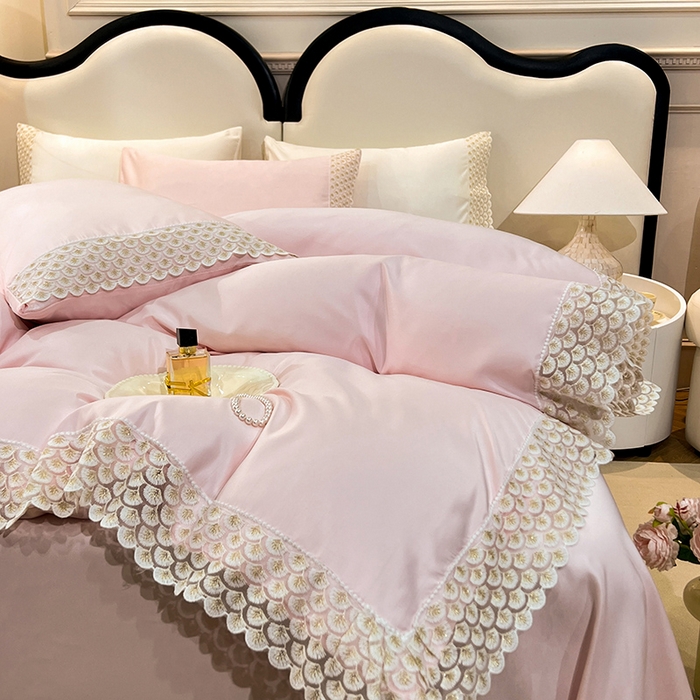 91家纺网 家纺一手货源 找家纺 艾米家居 2025水洗真丝鱼鳞边艾琳系列 艾琳粉