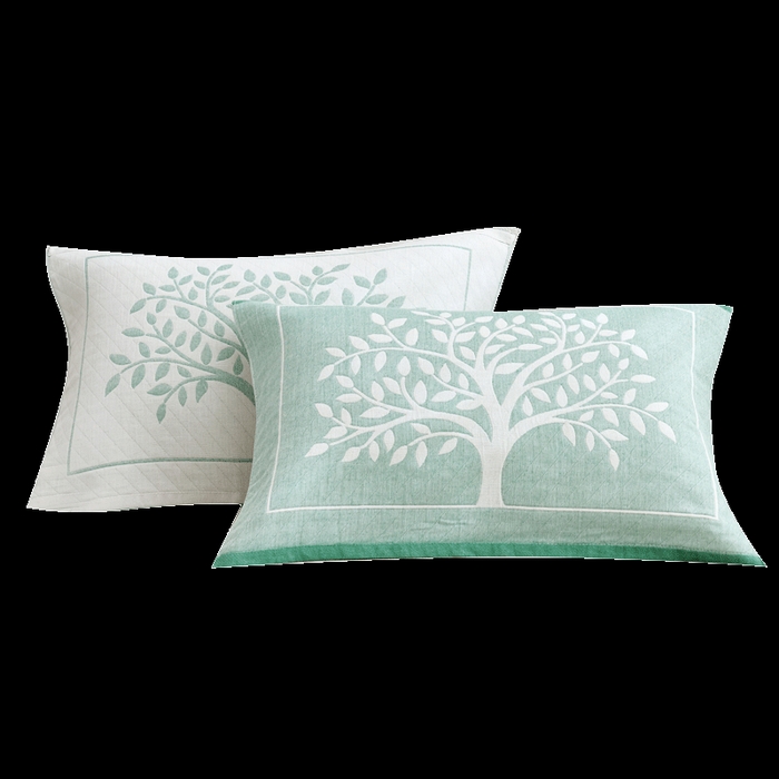 91家纺网 家纺一手货源 找家纺 朴尔家纺 2024新款混纺三层纱布枕巾 幸运树-浅绿 52*78/对