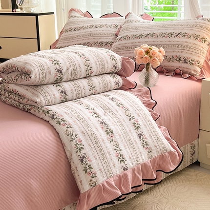 91家纺网 家纺一手货源 找家纺 （总）韩约 2024新款1有氧提花时尚花边款泡泡夏被棉四件套