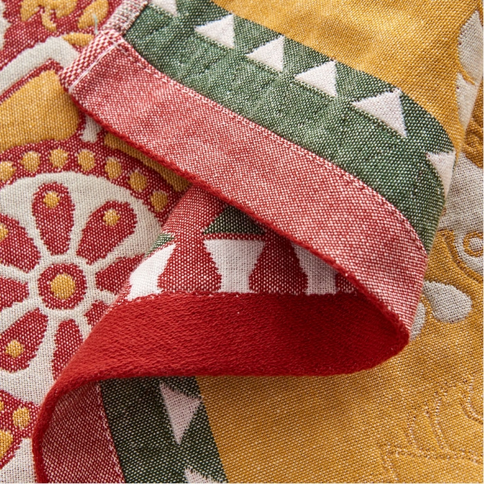 91家纺网 家纺一手货源 找家纺 朴尔毛巾被 2024年民族风彩棉系列四层纱布枕巾 太阳花红52*78cm/一对