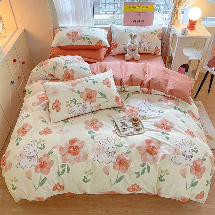 91家纺网 家纺一手货源 找家纺 798家纺 2025新款全棉13070印花四件套 花小兔