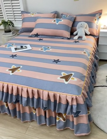 91家纺网 家纺一手货源 找家纺 艾橙 2024新款140克植物羊绒双边单床裙 浪漫星河