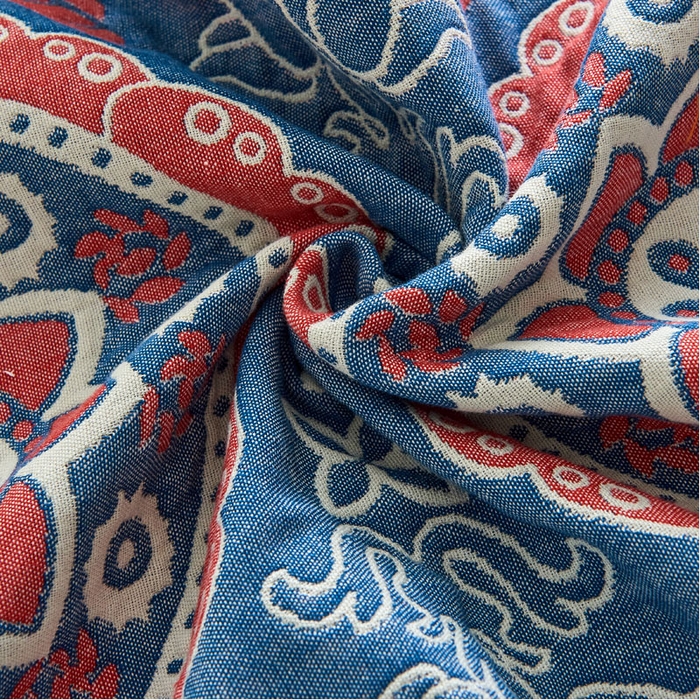 91家纺网 家纺一手货源 找家纺 朴尔毛巾被 2024年民族风彩棉系列四层纱布枕巾 太阳花兰52*78cm/一对