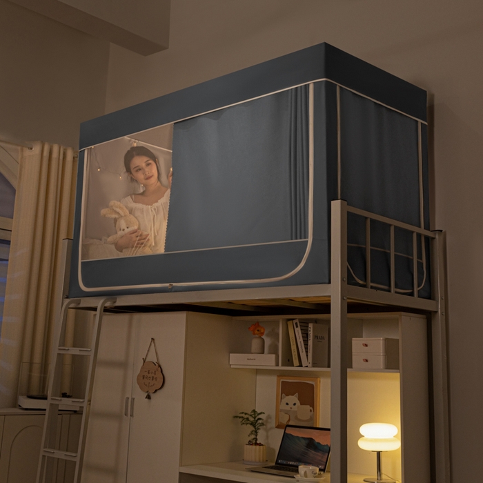 91家纺网 家纺一手货源 找家纺 博诺 2024新款99%全涂层遮光卡通学生蚊帐 雾霾蓝