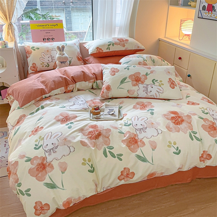 91家纺网 家纺一手货源 找家纺 798家纺 2025新款全棉13070印花四件套 花小兔