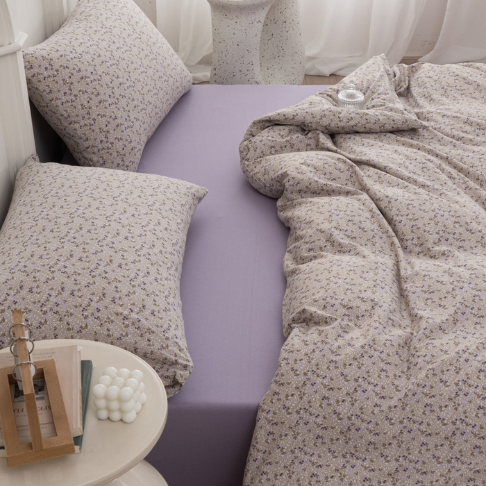 91家纺网 家纺一手货源 找家纺 恋尚羽家纺 2025新款A类母婴级印花全棉针织棉四件套 小碎花-紫