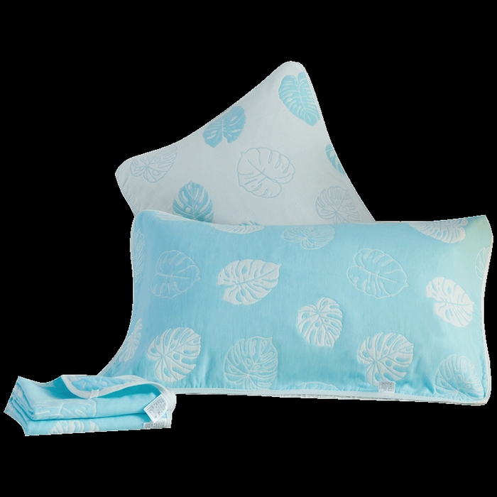 91家纺网 家纺一手货源 找家纺 朴尔2024新款六层纱布全棉循环小花型枕巾50*80cm一对 芭蕉情缘兰枕巾