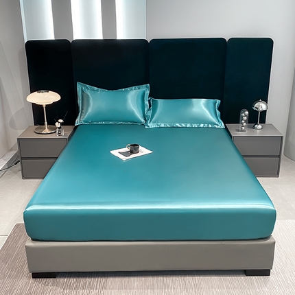 91家纺网 家纺一手货源 找家纺 梦尚舒 2025新款水洗真丝防水床笠隔尿床单床垫保护套 月光蓝