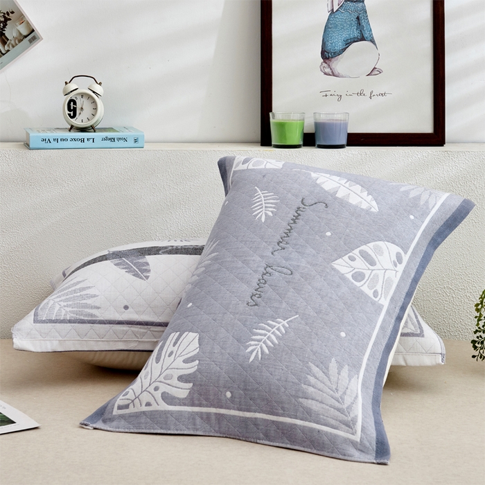 91家纺网 家纺一手货源 找家纺 朴尔家纺 2024新款混纺三层纱布枕巾 幸福芭蕉-灰 52*78/对