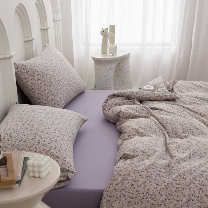 91家纺网 家纺一手货源 找家纺 恋尚羽家纺 2025新款A类母婴级印花全棉针织棉四件套 小碎花-紫