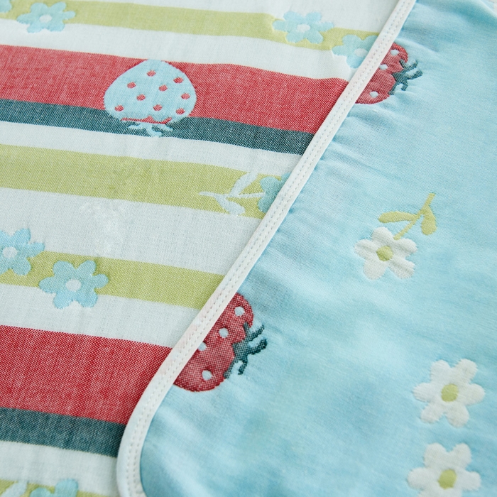 91家纺网 家纺一手货源 找家纺 朴尔2024新款六层纱布全棉循环小花型枕巾50*80cm一对 甜甜草莓兰枕巾