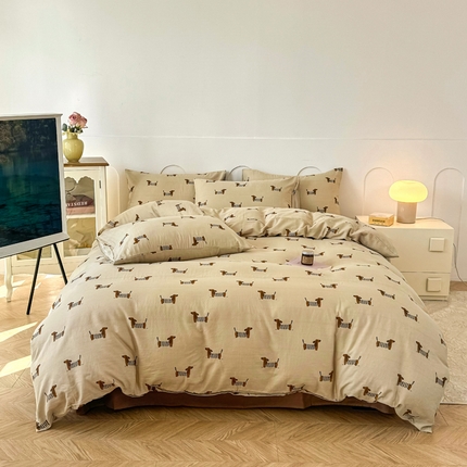 爱思佳 2024新款A类母婴全棉双层纱印花四件套直播热卖系列-系列一 修修狗