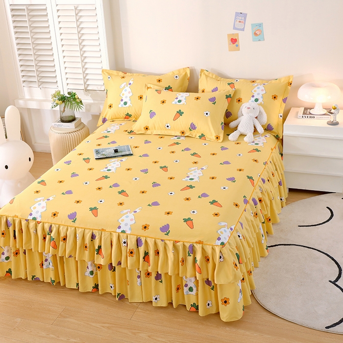 91家纺网 家纺一手货源 找家纺 艾橙 2024新款140克植物羊绒双边单床裙 甜美春光