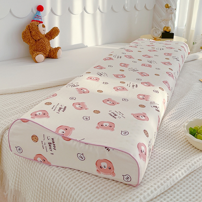 91家纺网 家纺一手货源 找家纺 良佐生活 2024新款全棉贡缎双人乳胶枕枕套 饼干熊粉