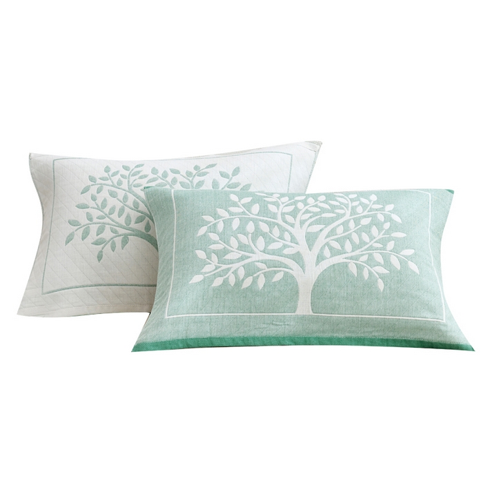 91家纺网 家纺一手货源 找家纺 朴尔家纺 2024新款混纺三层纱布枕巾 幸运树-浅绿 52*78/对