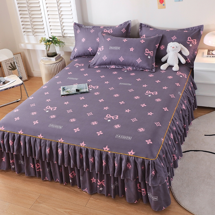 91家纺网 家纺一手货源 找家纺 艾橙 2024新款140克植物羊绒双边单床裙 卡漫时光