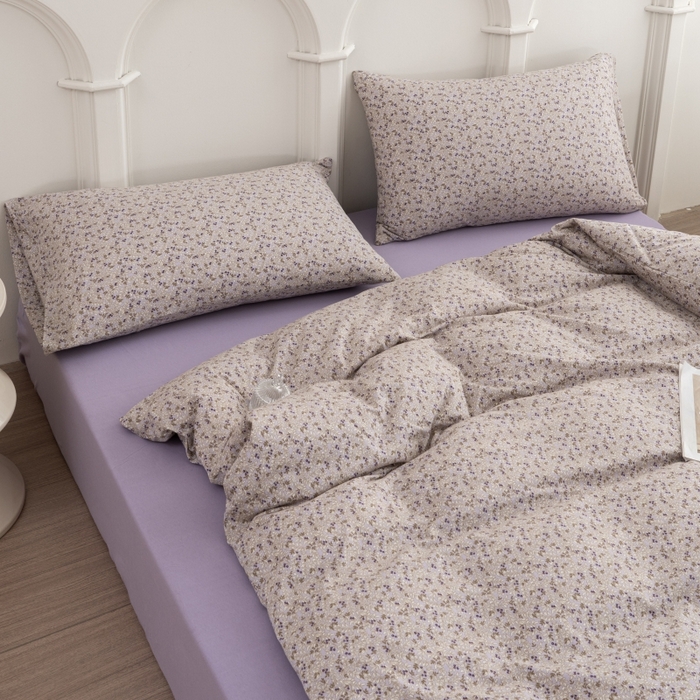 91家纺网 家纺一手货源 找家纺 恋尚羽家纺 2025新款A类母婴级印花全棉针织棉四件套 小碎花-紫