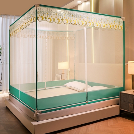 博诺蚊帐 2024新款全底刺绣顶方 坐床蚊帐 清新绿