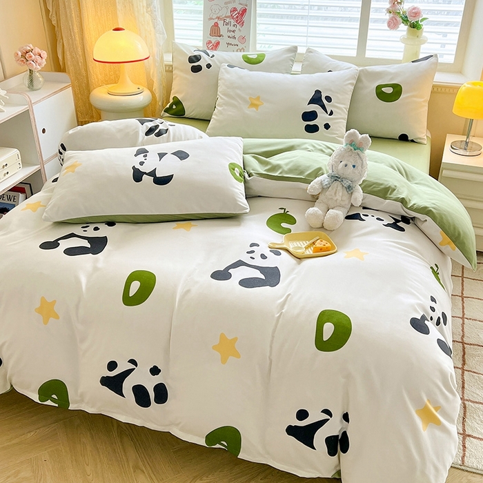 91家纺网 家纺一手货源 找家纺 妖妖家纺 2024新款超柔软糯水洗云朵棉印花四季款四件套 熊猫乐园