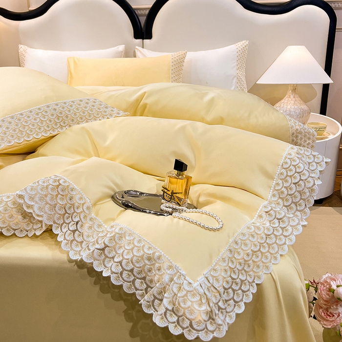 91家纺网 家纺一手货源 找家纺 艾米家居 2025水洗真丝鱼鳞边艾琳系列 艾琳黄