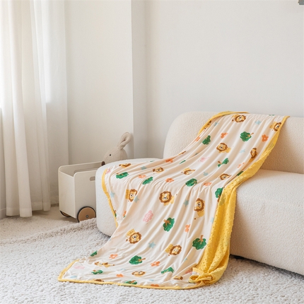 91家纺网 家纺一手货源 找家纺 艾佳宝贝 2024春夏针织豆豆儿童多功能宿舍午睡安抚盖毯 lucky 萌狮-盖毯