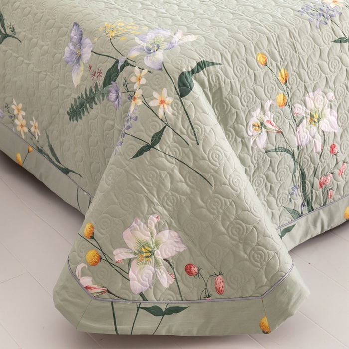 91家纺网 家纺一手货源 找家纺 优乐家纺 2025新款纯棉床盖三件套/单件 晗蕊初开-绿