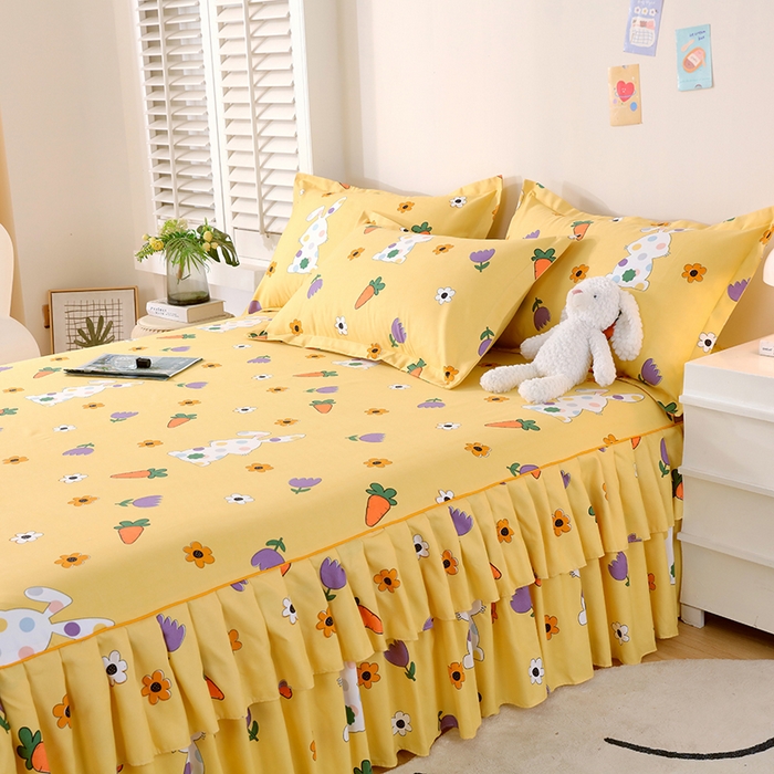 91家纺网 家纺一手货源 找家纺 艾橙 2024新款140克植物羊绒双边单床裙 甜美春光