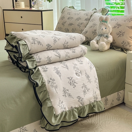 91家纺网 家纺一手货源 找家纺 （总）韩约 2024新款1有氧提花时尚花边款泡泡夏被棉四件套