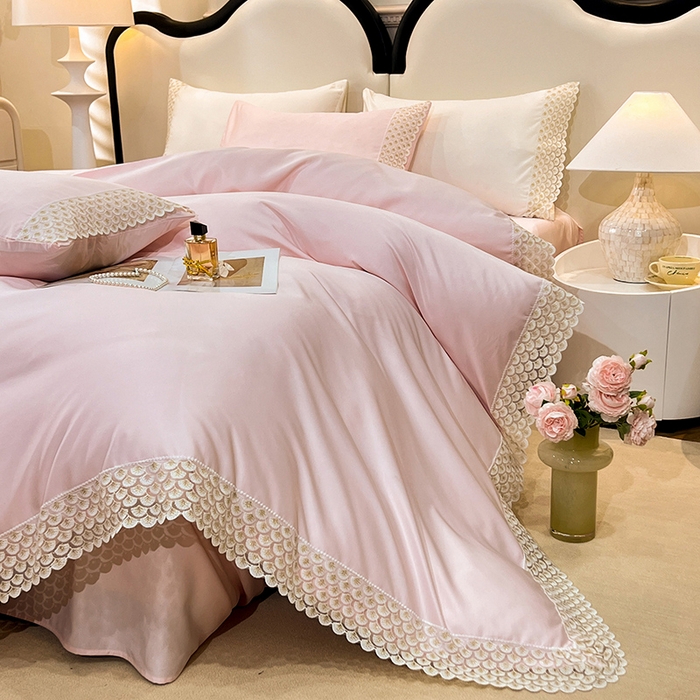 91家纺网 家纺一手货源 找家纺 艾米家居 2025水洗真丝鱼鳞边艾琳系列 艾琳粉