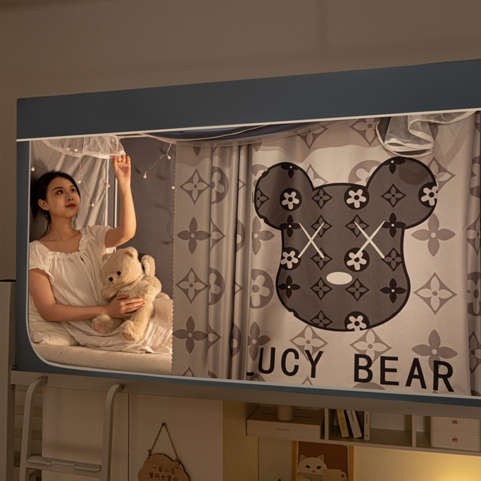 91家纺网 家纺一手货源 找家纺 博诺 2024新款99%加厚涂银层遮光卡通学生蚊帐 时尚熊