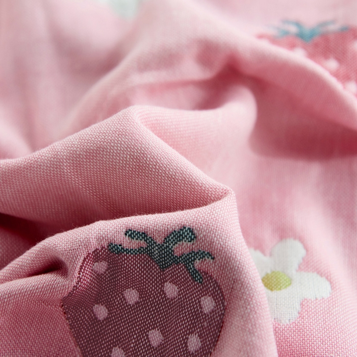 91家纺网 家纺一手货源 找家纺 朴尔2024新款六层纱布全棉循环小花型枕巾50*80cm一对 甜甜草莓粉枕巾