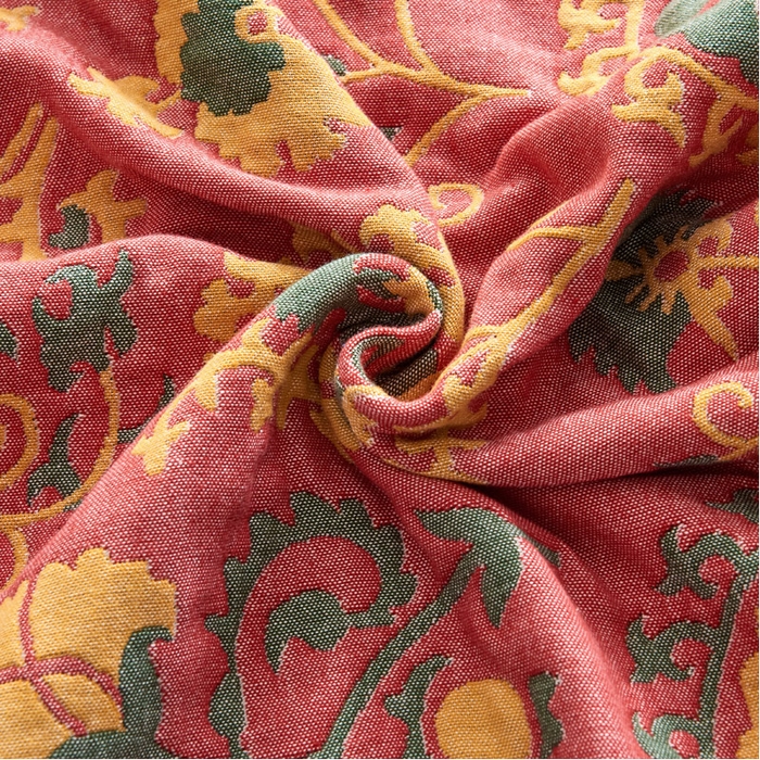 91家纺网 家纺一手货源 找家纺 朴尔毛巾被 2024年民族风彩棉系列四层纱布枕巾 花花世界红52*78cm/一对