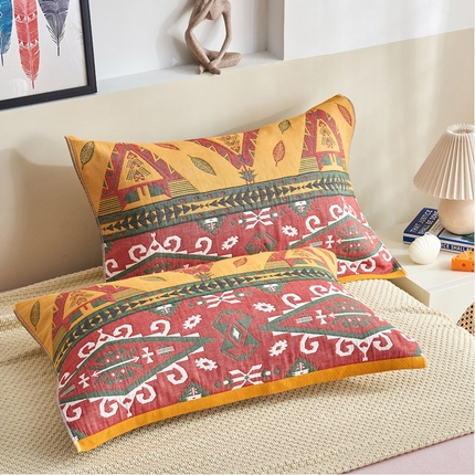 91家纺网 家纺一手货源 找家纺 （总）朴尔毛巾被 2024年民族风彩棉系列四层纱布枕巾