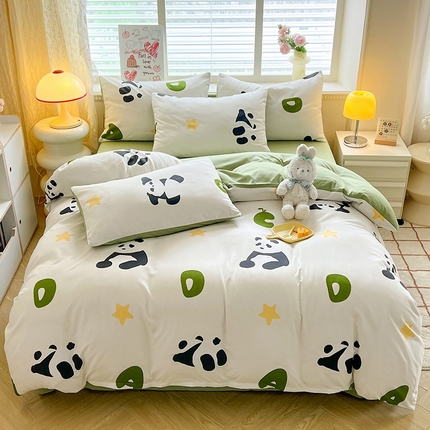 妖妖家纺 2024新款超柔软糯水洗云朵棉印花四季款四件套熊猫乐园