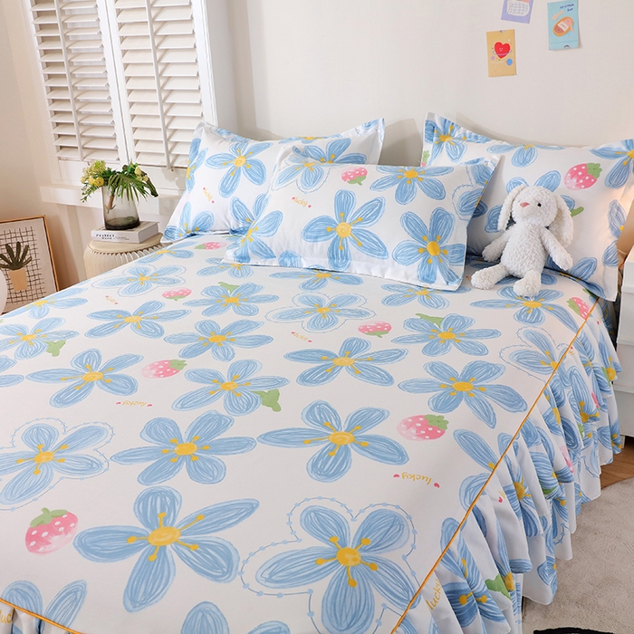 91家纺网 家纺一手货源 找家纺 艾橙 2024新款140克植物羊绒双边单床裙 草莓花海