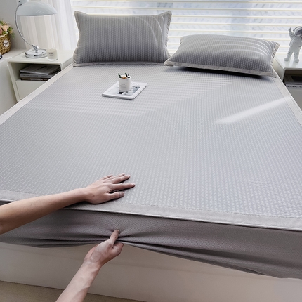 91家纺网 家纺一手货源 找家纺 摩妮卡 2025新款提花凉感雪莲丝凉席三件套床笠床席款 生椰灰-床笠款