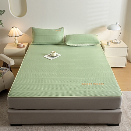 91家纺网 家纺一手货源 找家纺 莱登卡奴 24新款A类抗菌刺绣款冰豆豆凉席床笠款 豆豆床笠-果绿