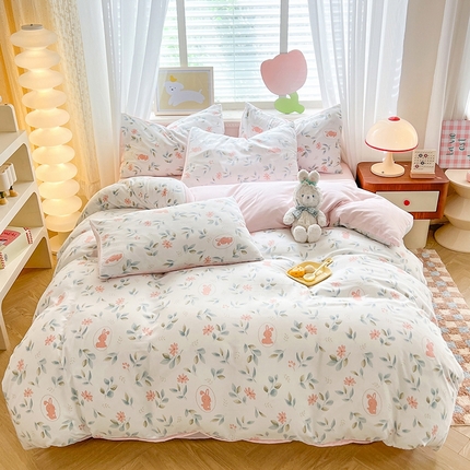 妖妖家纺 2024新款超柔软糯水洗云朵棉印花四季款四件套 误入花园