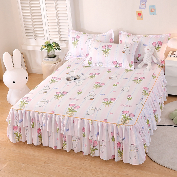 91家纺网 家纺一手货源 找家纺 艾橙 2024新款140克植物羊绒双边单床裙 爱伊菲兔