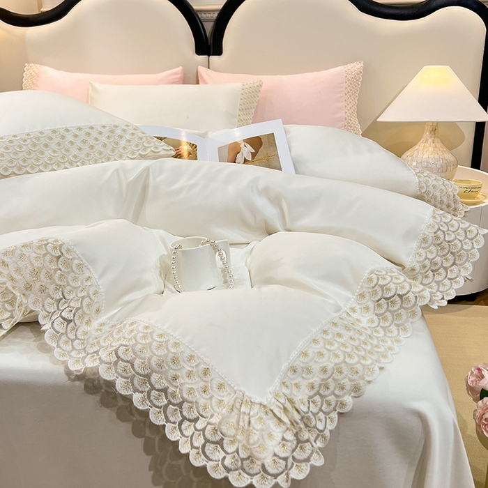 91家纺网 家纺一手货源 找家纺 艾米家居 2025水洗真丝鱼鳞边艾琳系列 艾琳白