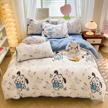 妖妖家纺 2024新款超柔软糯水洗云朵棉印花四季款四件套 WINK狗狗