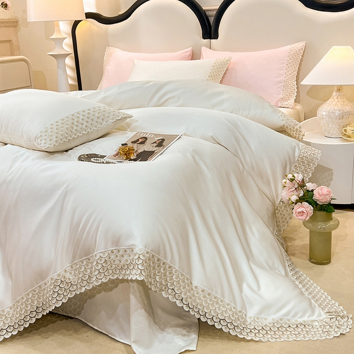 91家纺网 家纺一手货源 找家纺 艾米家居 2025水洗真丝鱼鳞边艾琳系列 艾琳白